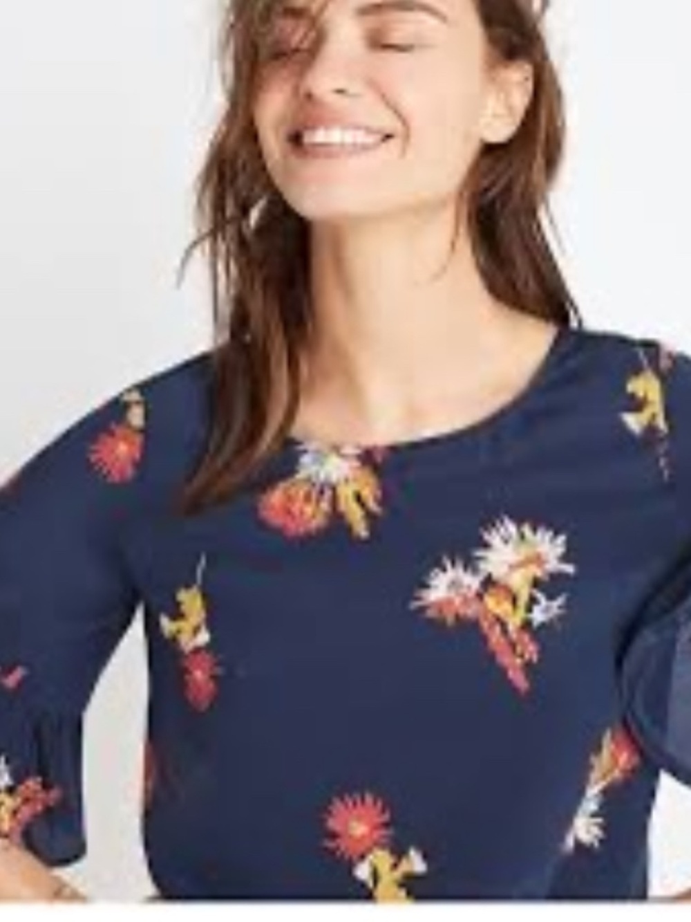 Madewell M Silk Cactus Flower Print Ruffle Sleeve Top